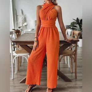 Backless Cross Halter Neck Wide Leg Jumpsuit
